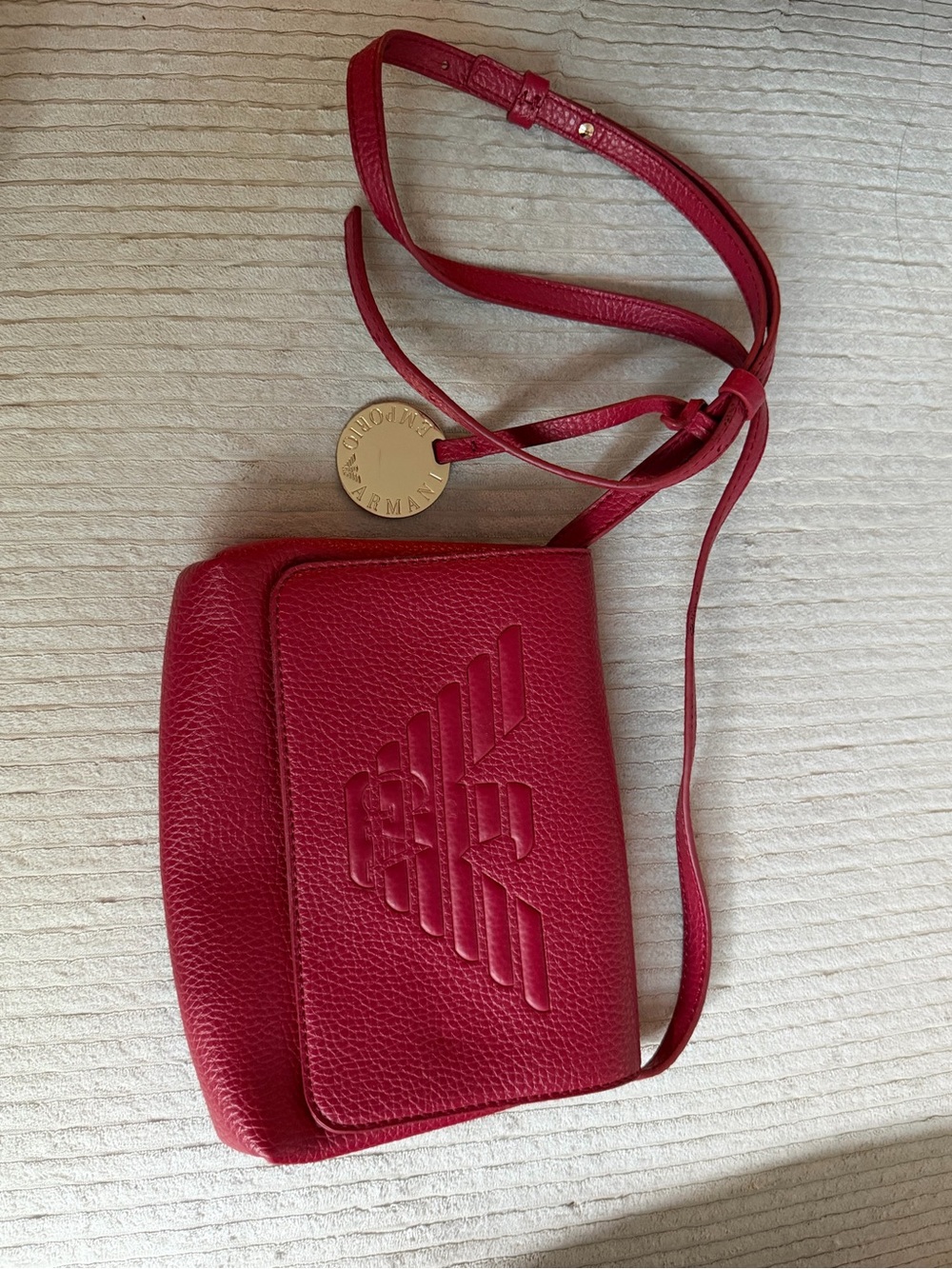 Emporio Armani brick red Leather Crossbody with Logo Medallion